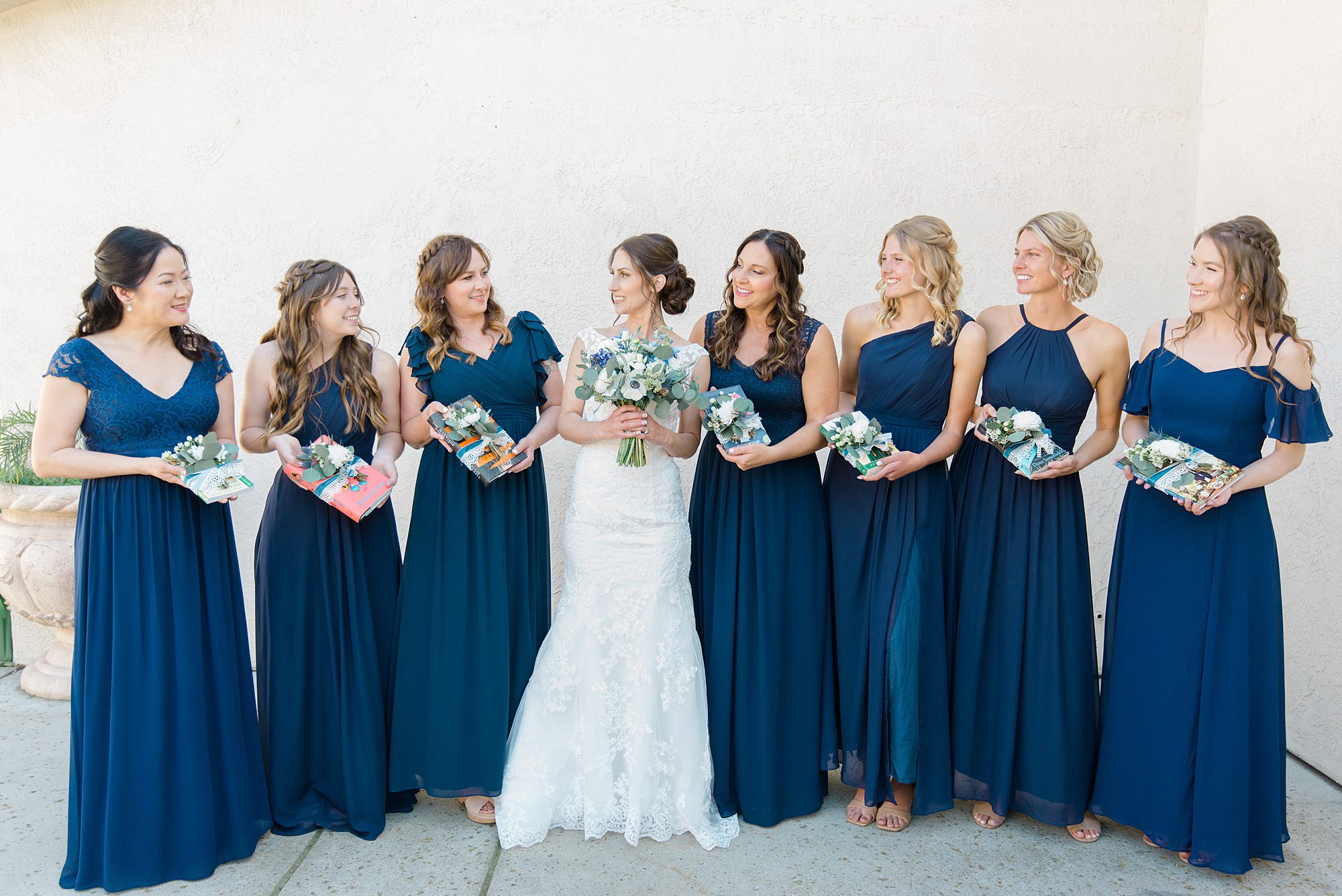 bridesmaids in royal blue dresses