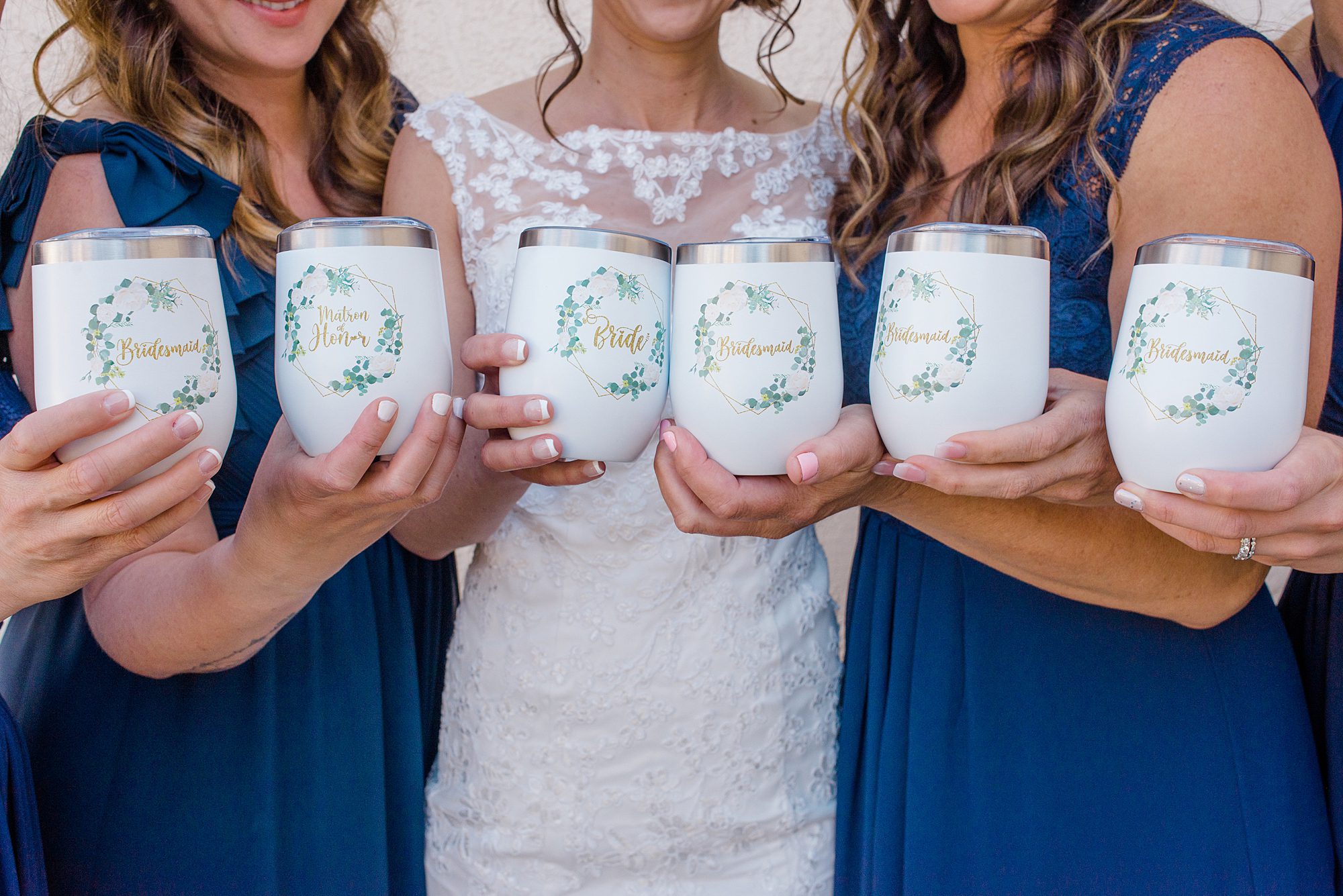 personalized wine tumblers given to each bridesmaid
