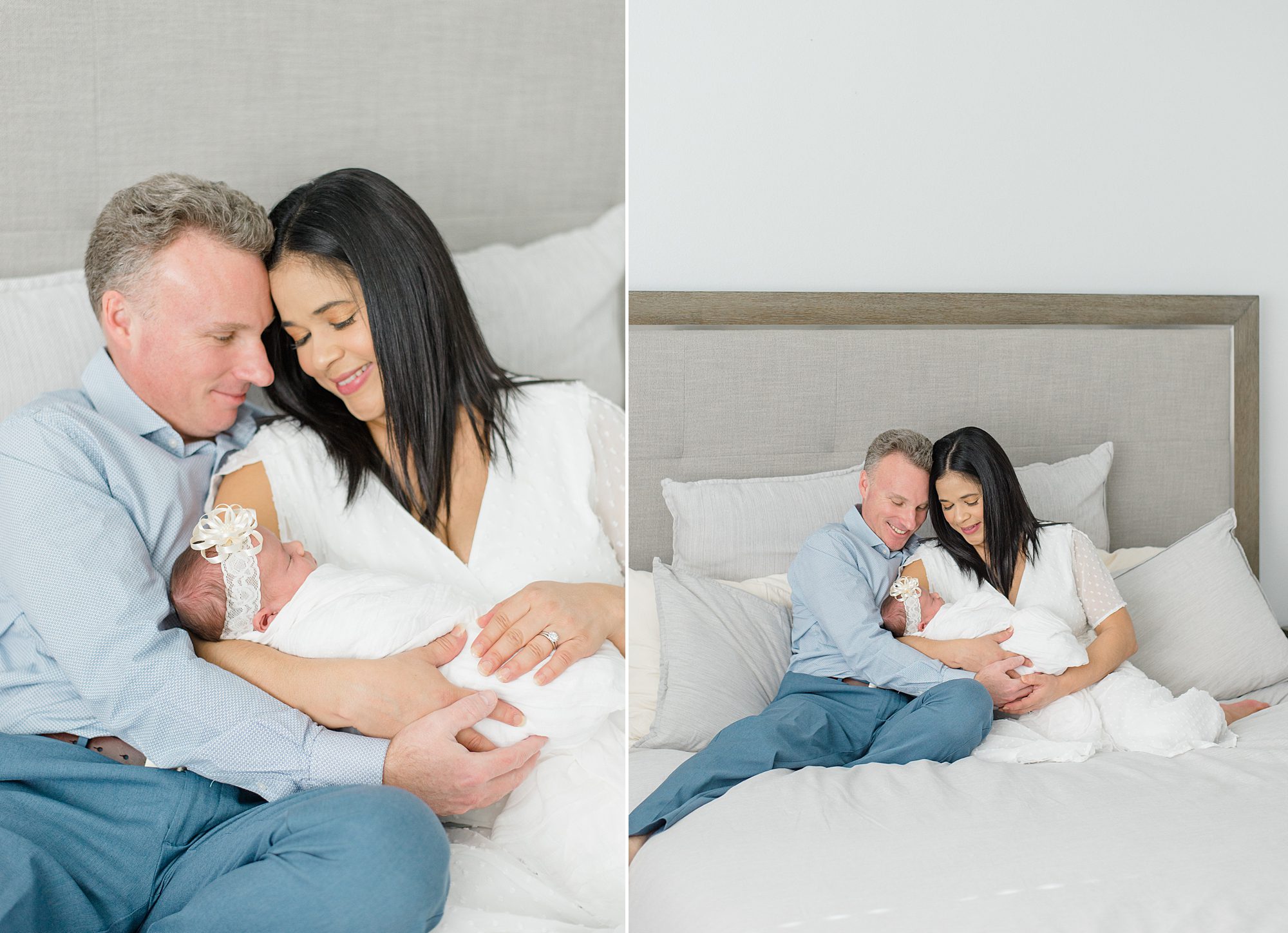 parents hold newborn girl during San Diego In-Home Newborn + family Session