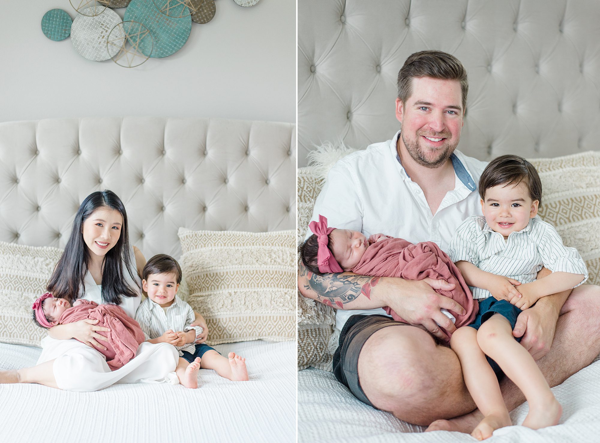 parents with their two kids during their Harmony Grove In-Home Newborn and family Session 