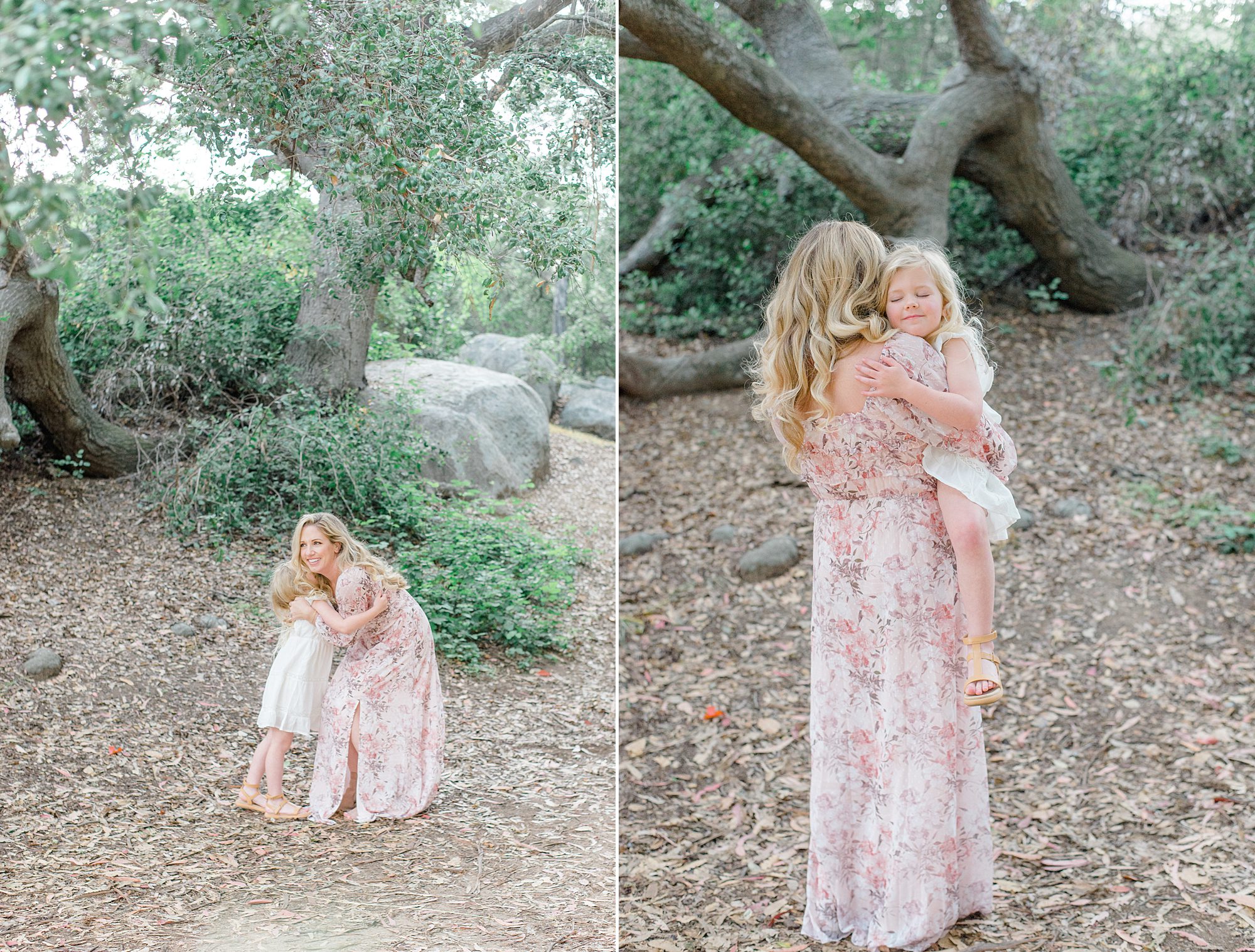 mom hugs her daughter during nature inspired family session
