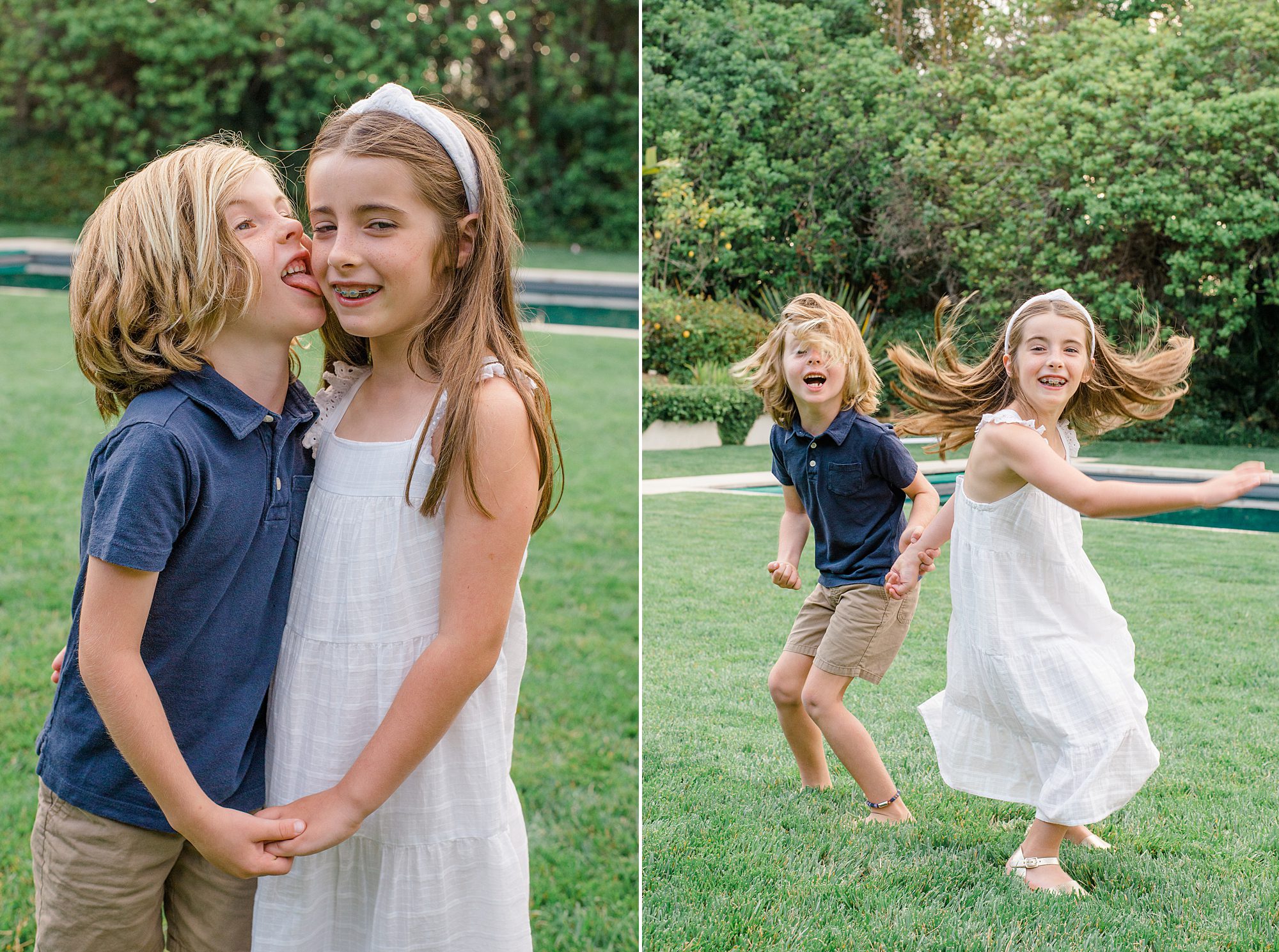 siblings act silly and have fun during Summer Family Session in Rancho Santa Fe, California