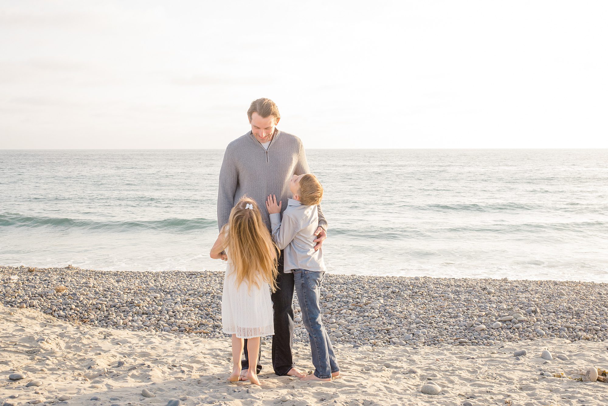 dad with his two kids during California Coastline Beach Session in Carlsbad, CA 