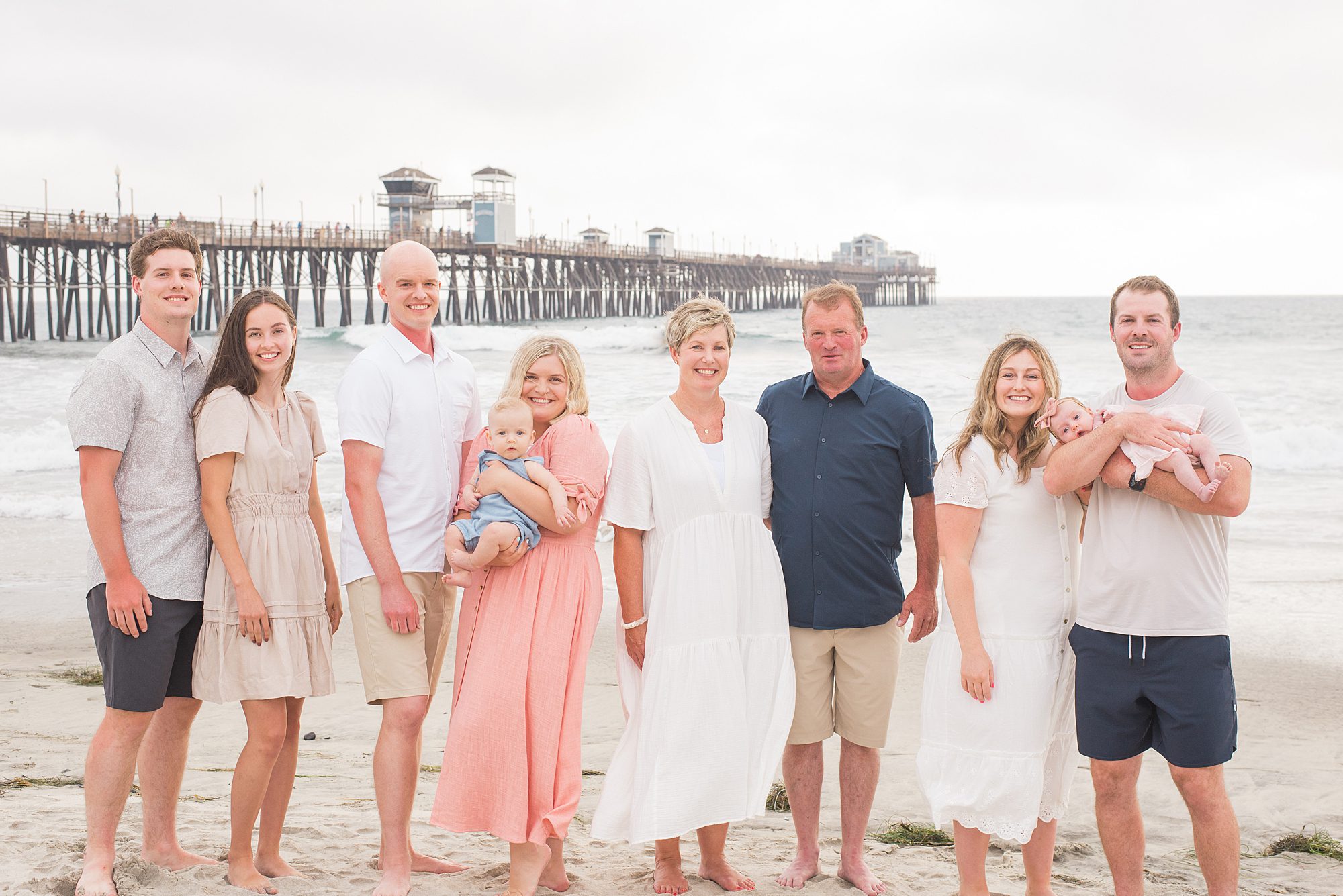 extended family of 10 during Sunset Session in Oceanside, CA 